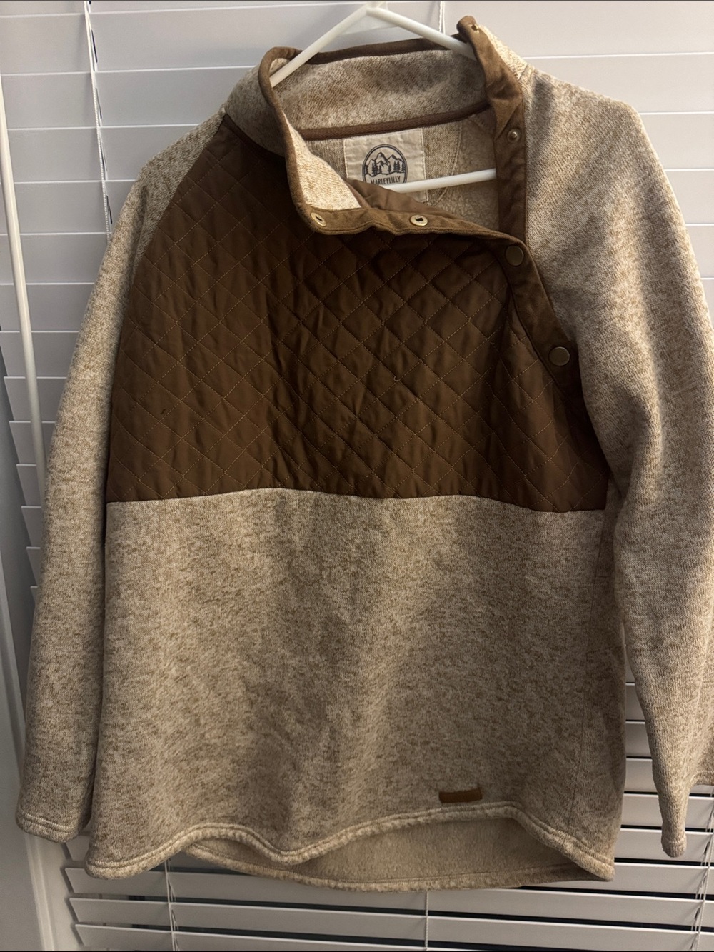 Quilted Chest Panel Zip-Up Sweater Jacket - Brown & Oatmeal